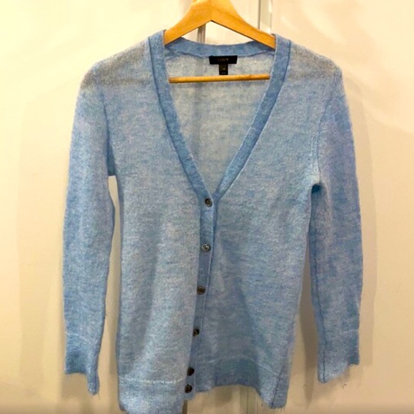 Like NEW J Crew Angora Mohair Sky Blue Cardigan - Picture 4 of 6